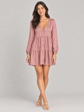 Divided Dusty Rose Satin V-Neck Tiered Mini Dress – Size M